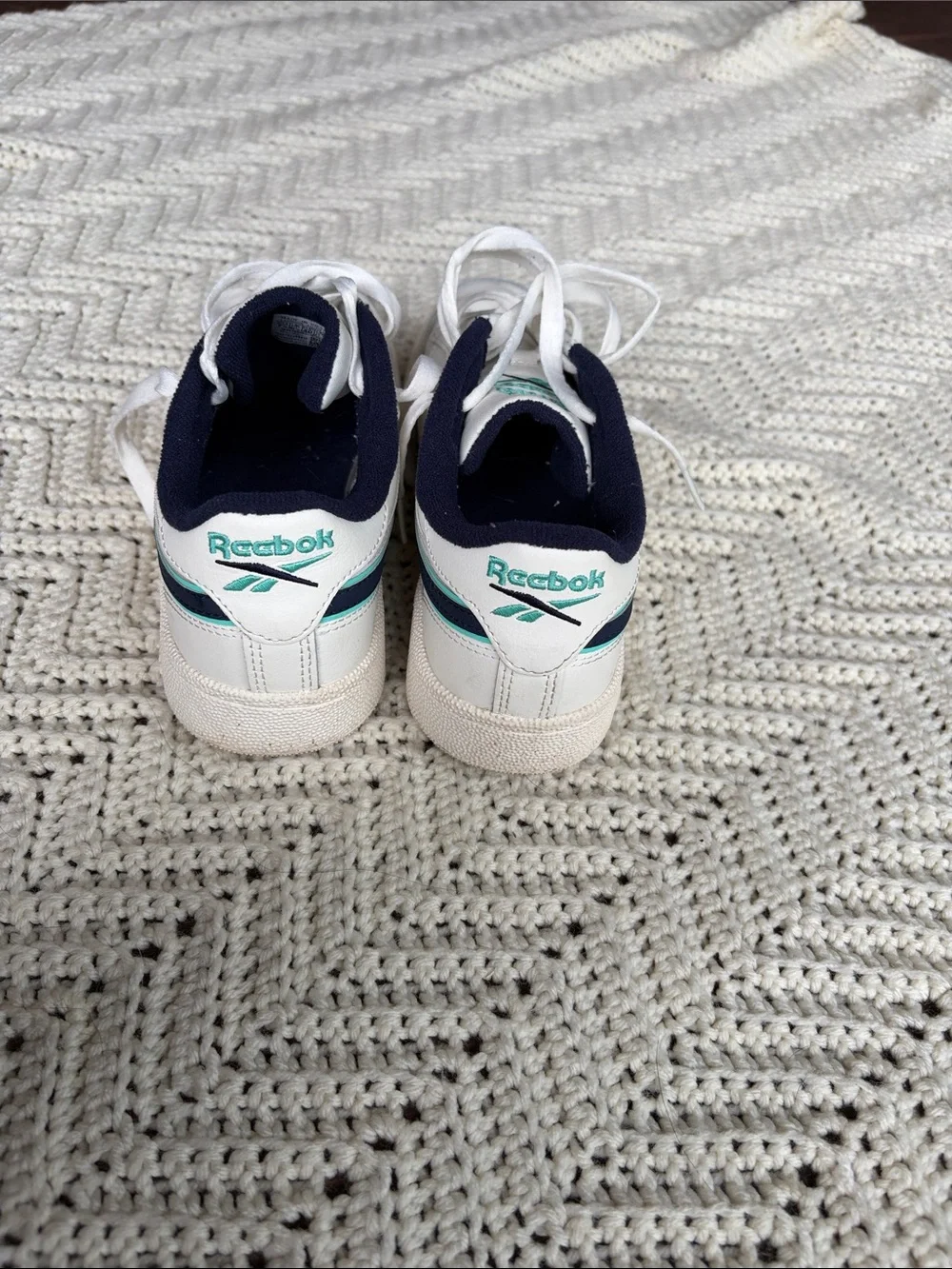 Reebok White Navy and Teal Club C Revenge Sneakers